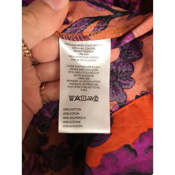 Anthropologie Women's M Somerset Puff Sleeve Maxi Orange Purple Floral Dress - Picture 13 of 15